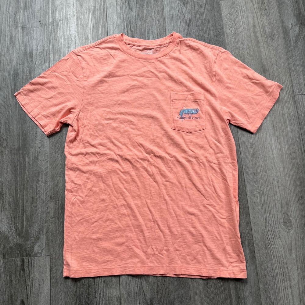 Vineyard Vines Mens Salmon Pocket Tee Size S Fish Graphic Fishing Boat